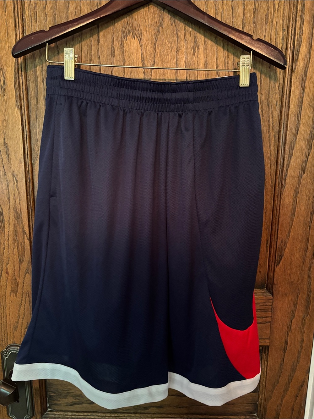 Nike Men’s Navy Athletic Shorts with Red Swoosh